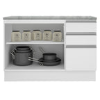 Mueble de Cocina Bajo Glamy 1.20 m 2 Puertas 3 Cajones con Encimera Blanco