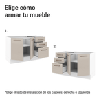 Mueble de Cocina Bajo Agata 1.20 m 2 Puertas 3 Cajones Blanco/Crema