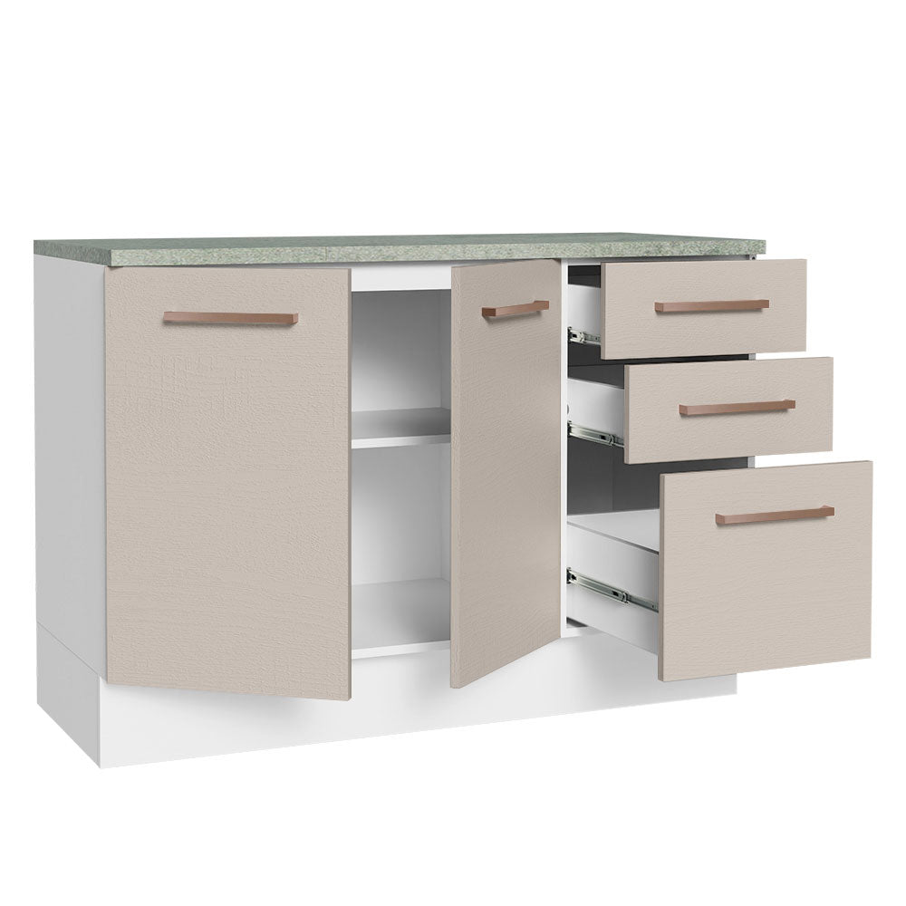 Mueble de Cocina Bajo Agata 1.20 m 2 Puertas 3 Cajones con Encimera Blanco/Crema