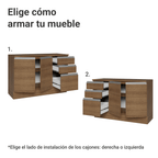 Mueble de Cocina Bajo Glamy 1.20 m 2 Puertas 3 Cajones con Encimera Marrón