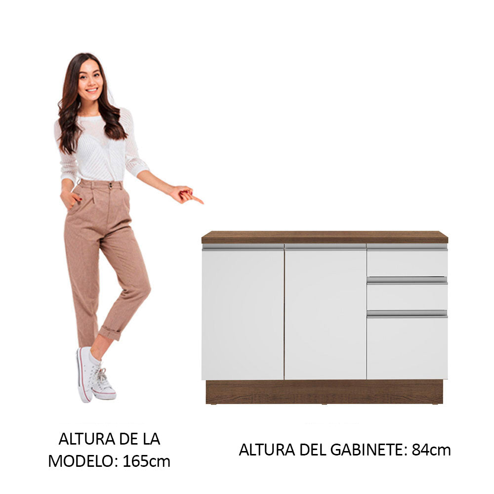 Mueble de Cocina Bajo Glamy 1.20 m 2 Puertas 3 Cajones con Encimera Marrón/Blanco