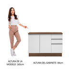 Mueble de Cocina Bajo Glamy 1.20 m 2 Puertas 3 Cajones con Encimera Marrón/Blanco
