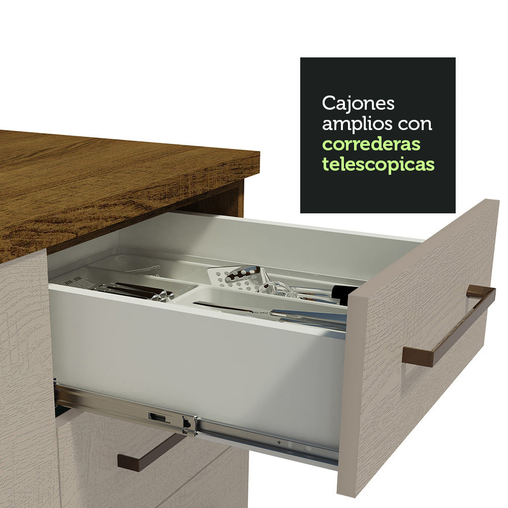 Mueble de Cocina Bajo Agata 1.20 m 2 Puertas 3 Cajones Marrón/Crema