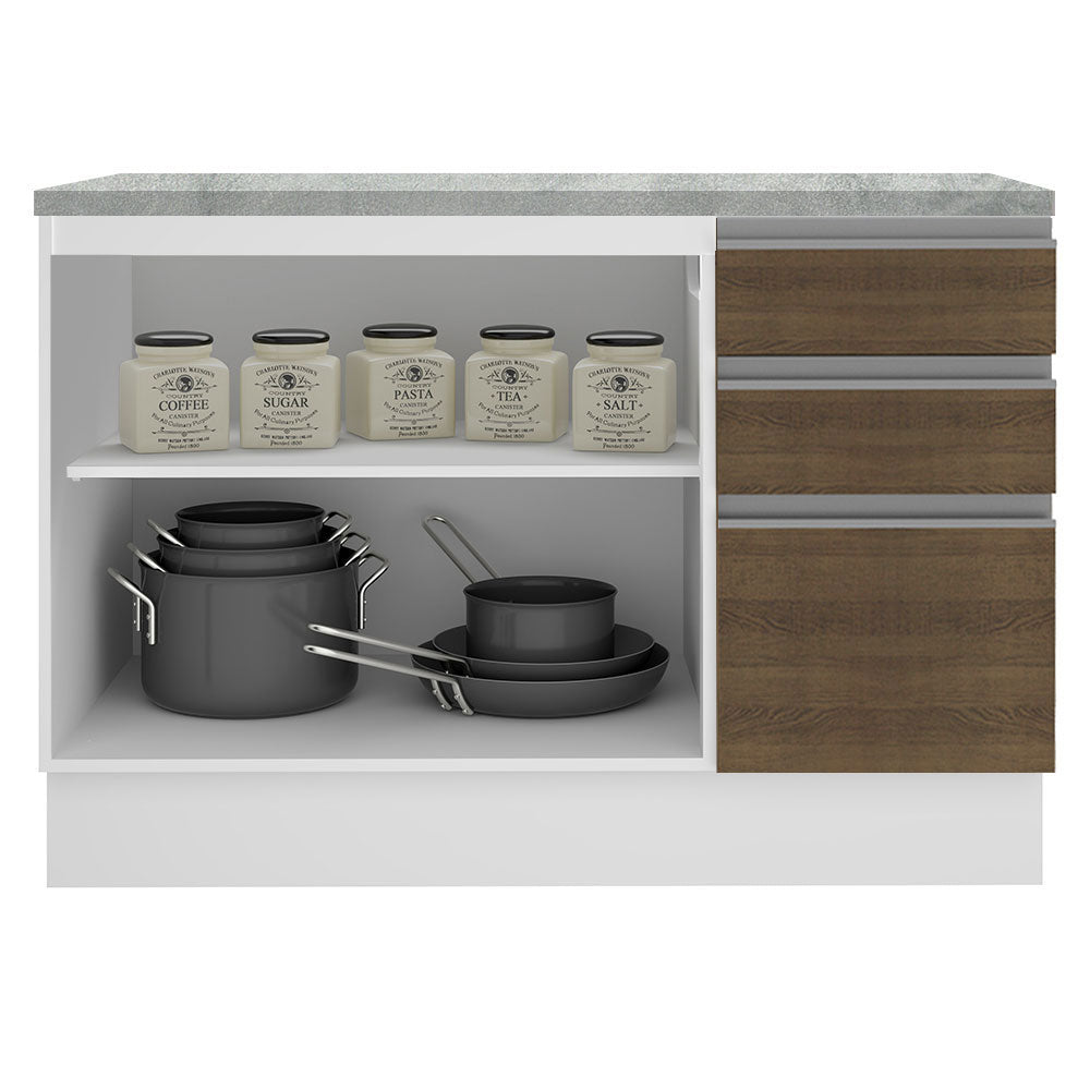 Mueble de Cocina Bajo Glamy 1.20 m 2 Puertas 3 Cajones con Encimera Blanco/Marrón