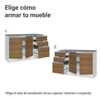 Mueble de Cocina Bajo Glamy 1.20 m 2 Puertas 3 Cajones con Encimera Blanco/Marrón