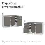 Mueble de Cocina Bajo Vik 1.20 m 2 Puertas 3 Cajones con Encimera Blanco/Gris