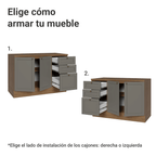 Mueble de Cocina Bajo Vik 1.20 m 2 Puertas 3 Cajones con Encimera Marrón/Gris