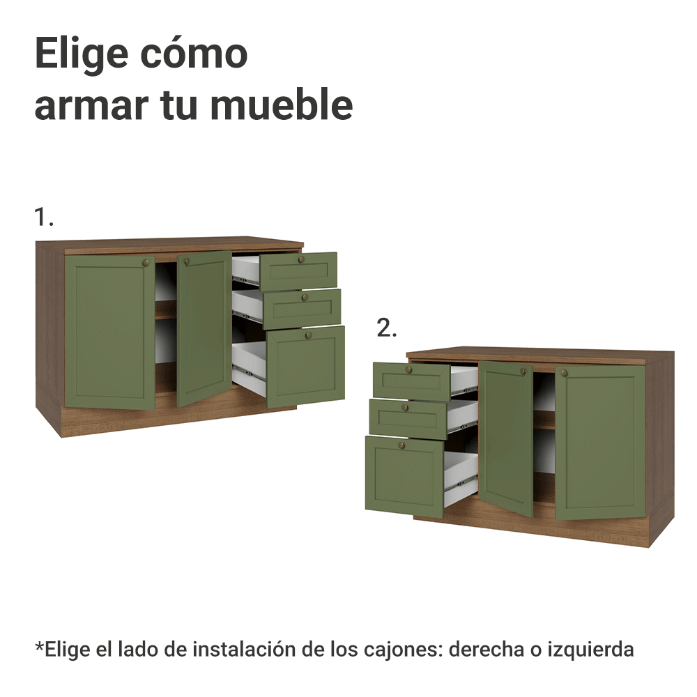 Mueble de Cocina Bajo Vik 1.20m 2 Prts 3 Cajones + Encimera