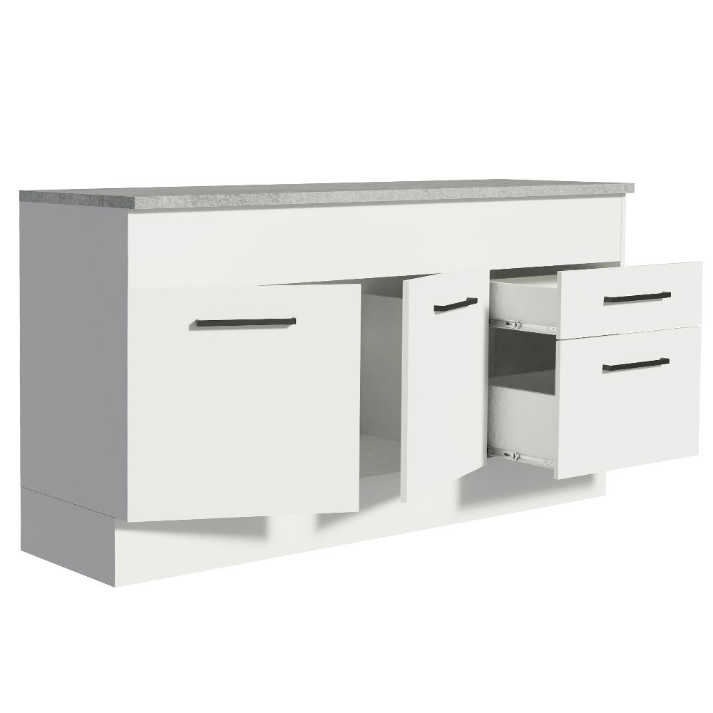 Mueble de Cocina Bajo Agata 1.50 m 2 Puertas 2 Cajones con Encimera Blanco