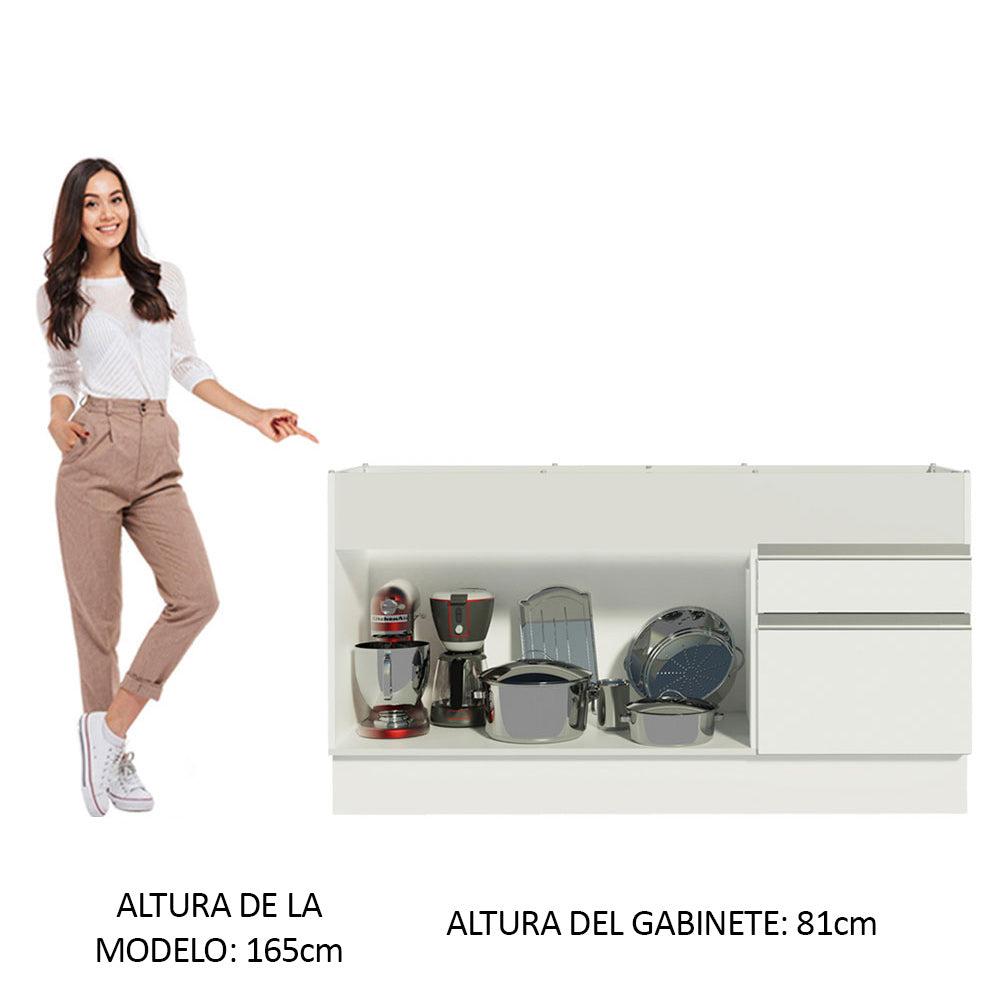 Mueble de Cocina Bajo Glamy 1.50 m 2 Puertas 2 Cajones Blanco