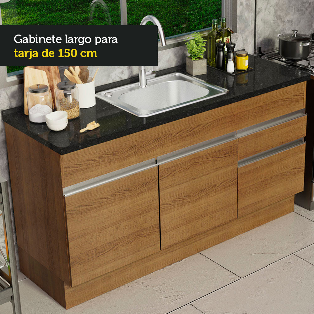 Mueble de Cocina Bajo Glamy 1.50 m 2 Puertas 2 Cajones Marrón