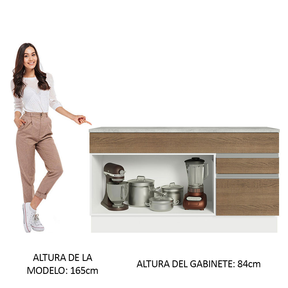 Mueble de Cocina Bajo Glamy 1.50 m 2 Puertas 2 Cajones con Encimera Blanco/Marrón