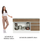 Mueble de Cocina Bajo Glamy 1.50 m 2 Puertas 2 Cajones con Encimera Blanco/Marrón