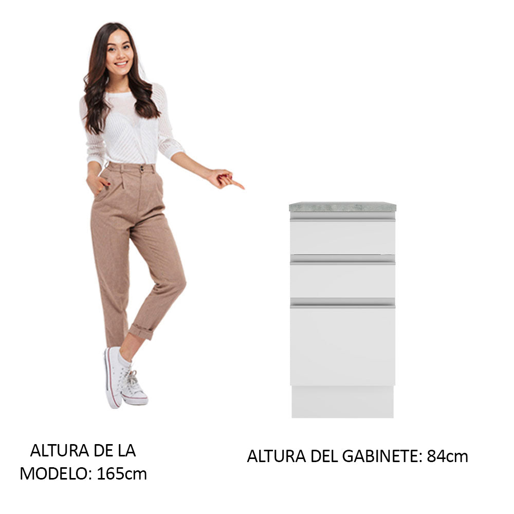 Mueble de Cocina Bajo Glamy 40 cm 3 Cajones Blanco