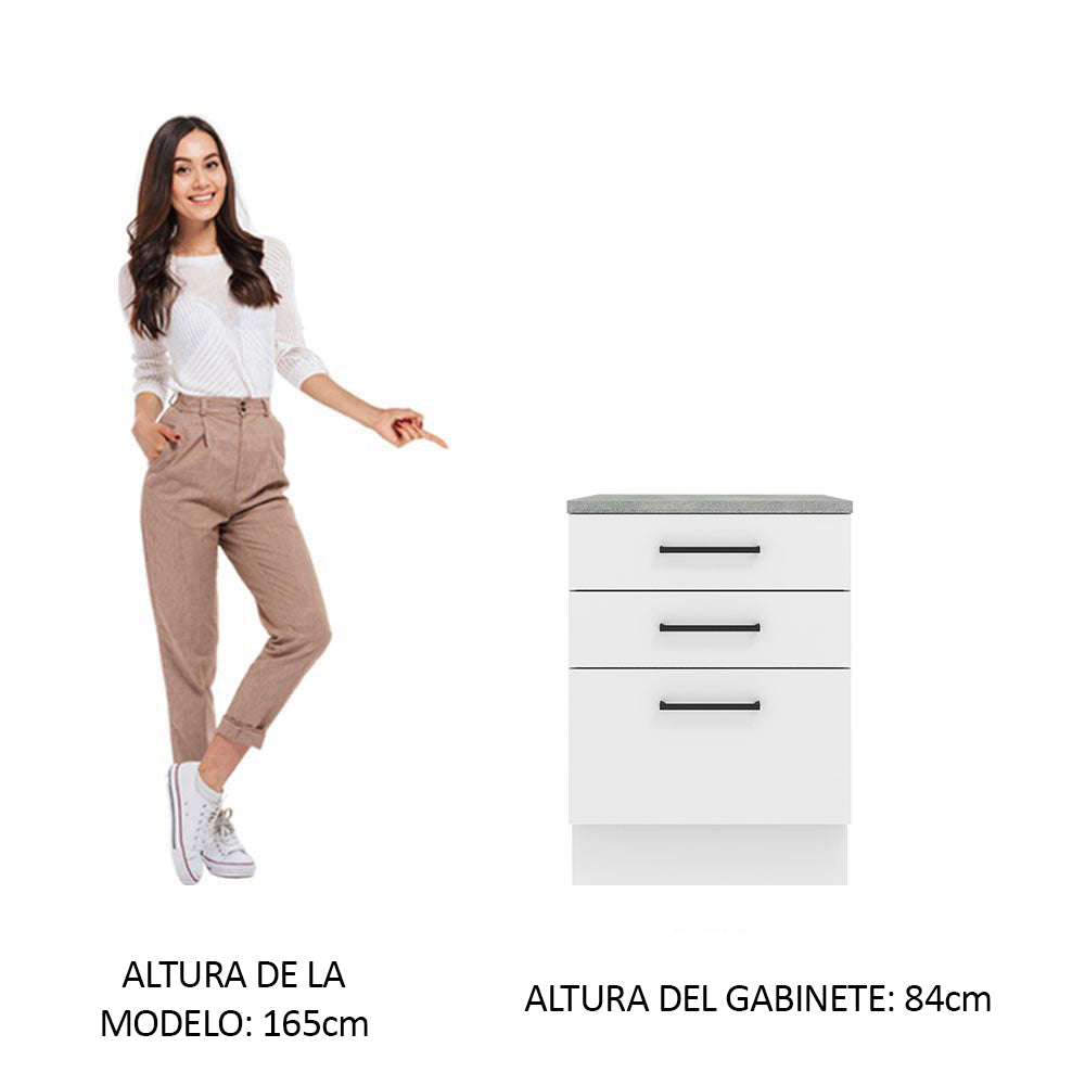 Mueble de Cocina Bajo Agata 60 cm 3 Cajones Blanco