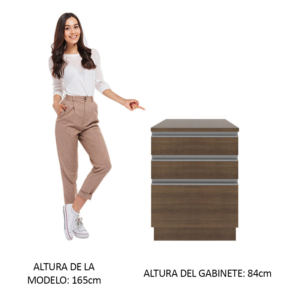 Mueble de Cocina Bajo Glamy 60 cm 3 Cajones Marrón