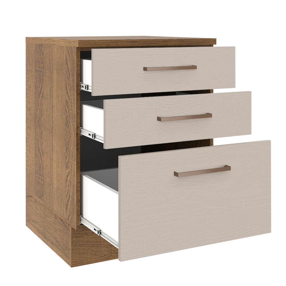 Mueble de Cocina Bajo Agata 60 cm 3 Cajones Marrón/Crema