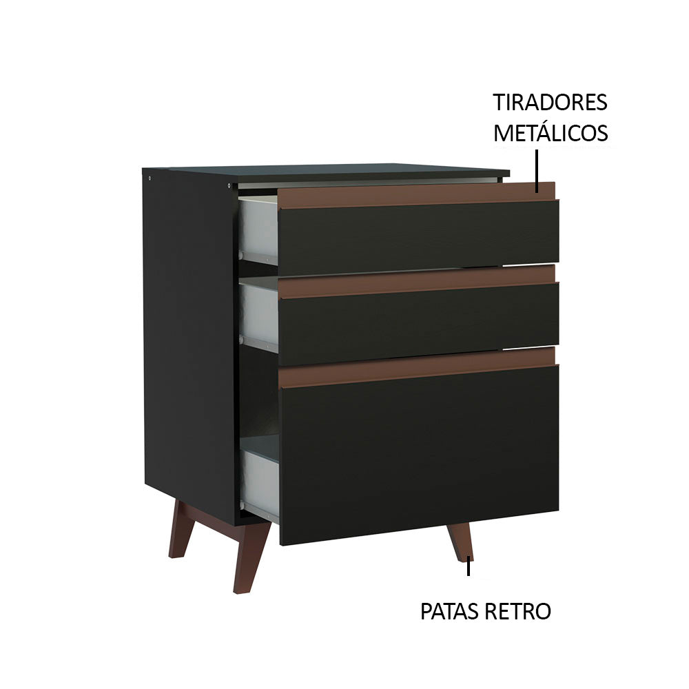 Mueble de Cocina Bajo Reims 60 cm 3 Cajones Negro