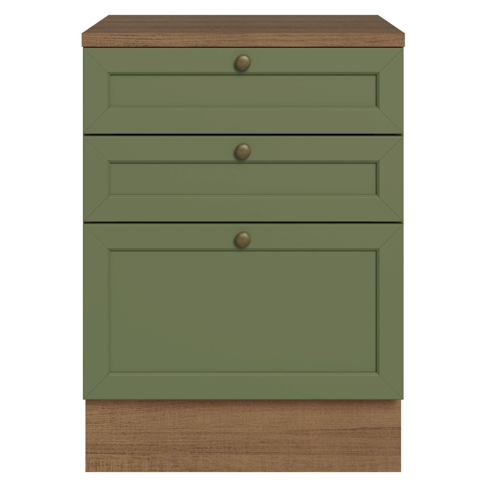 Mueble de Cocina Bajo Vik 60 cm 3 Cajones MarrónVerde