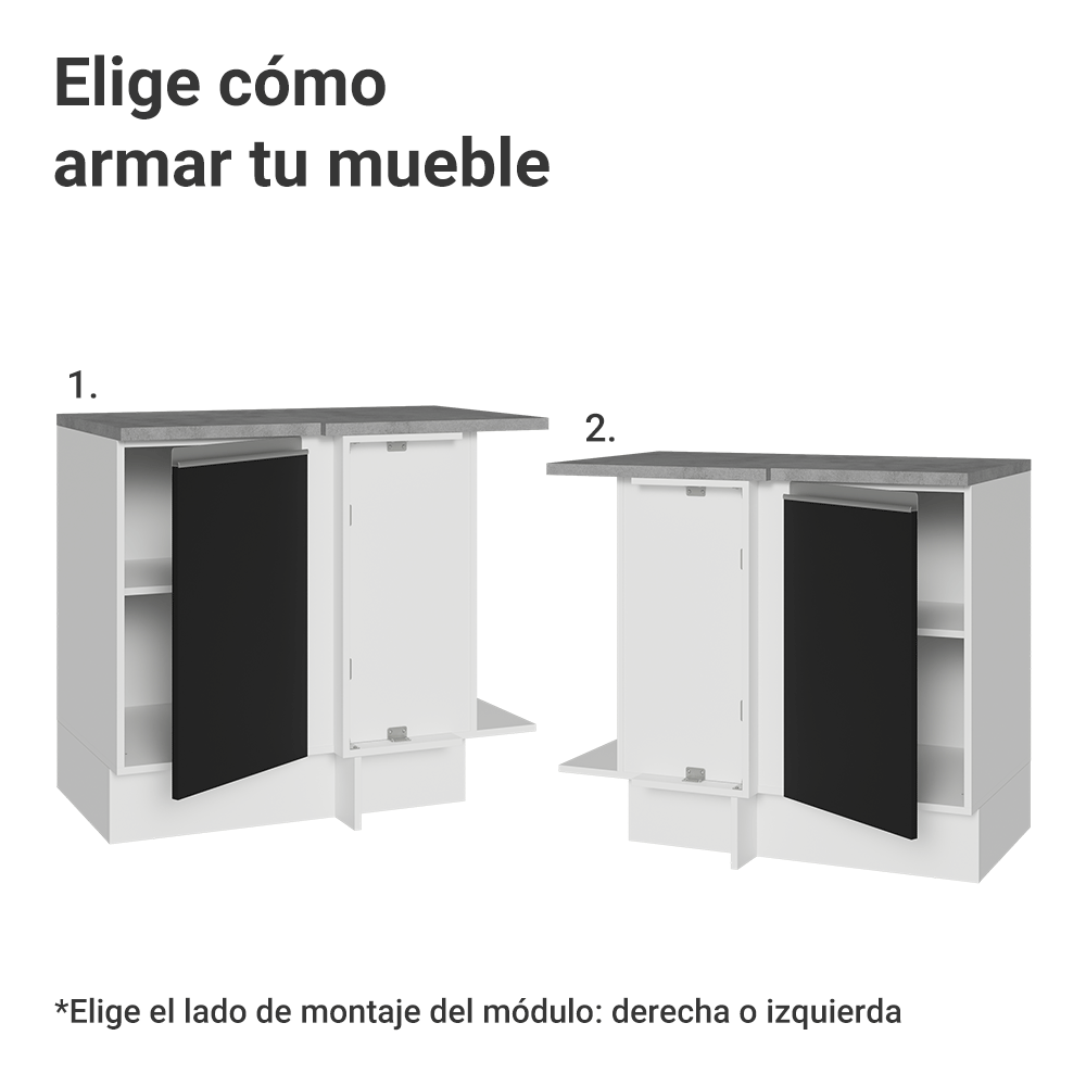 Mueble de Cocina Bajo de Esquina Glamy 1 Puerta Blanco/Negro