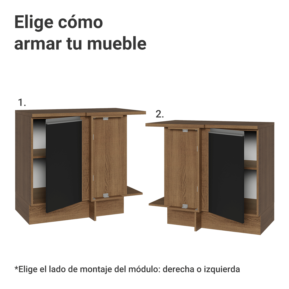 Mueble de Cocina Bajo de Esquina Glamy 1 Puerta Marrón/Negro