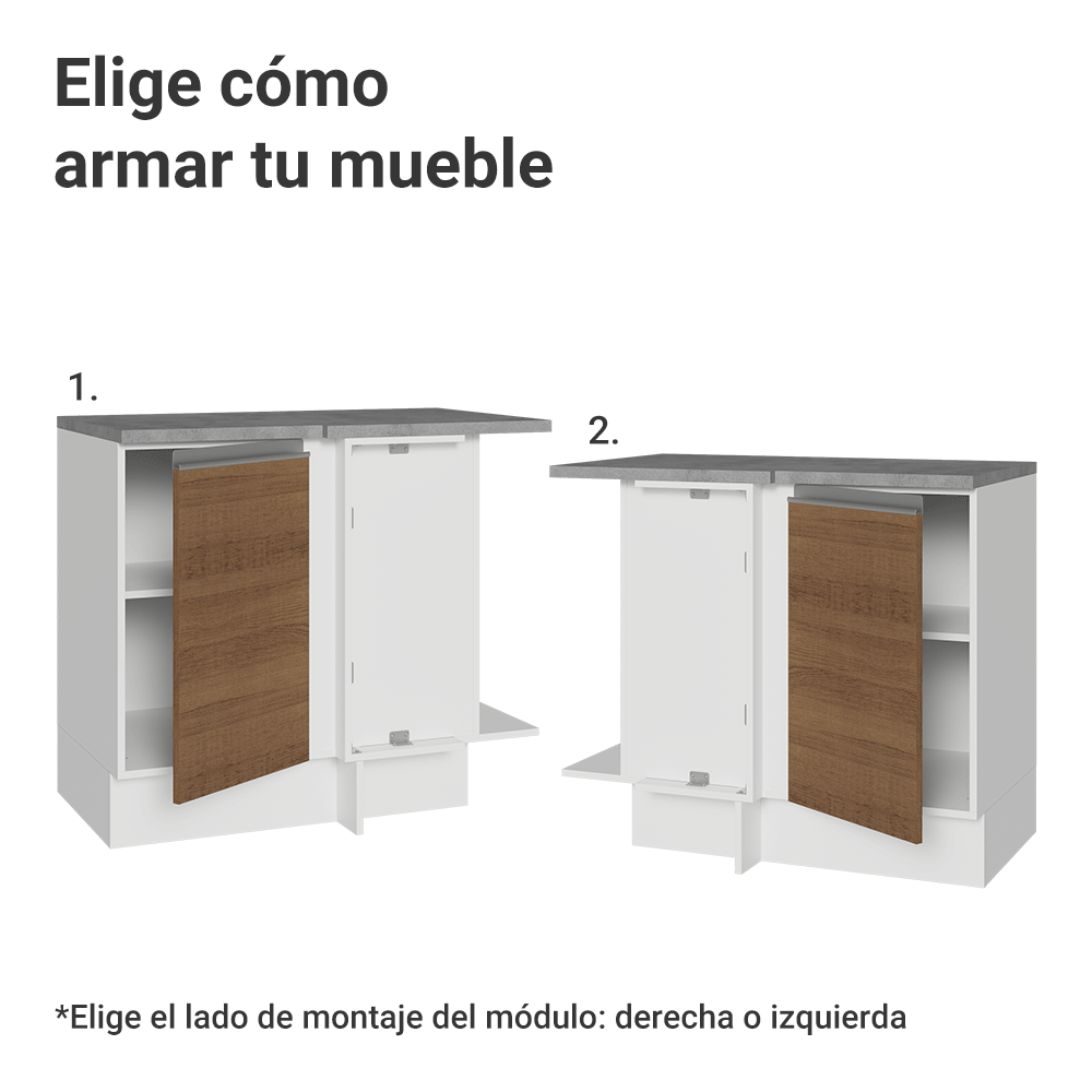 Mueble de Cocina Bajo de Esquina Glamy 1 Puerta Blanco/Marrón