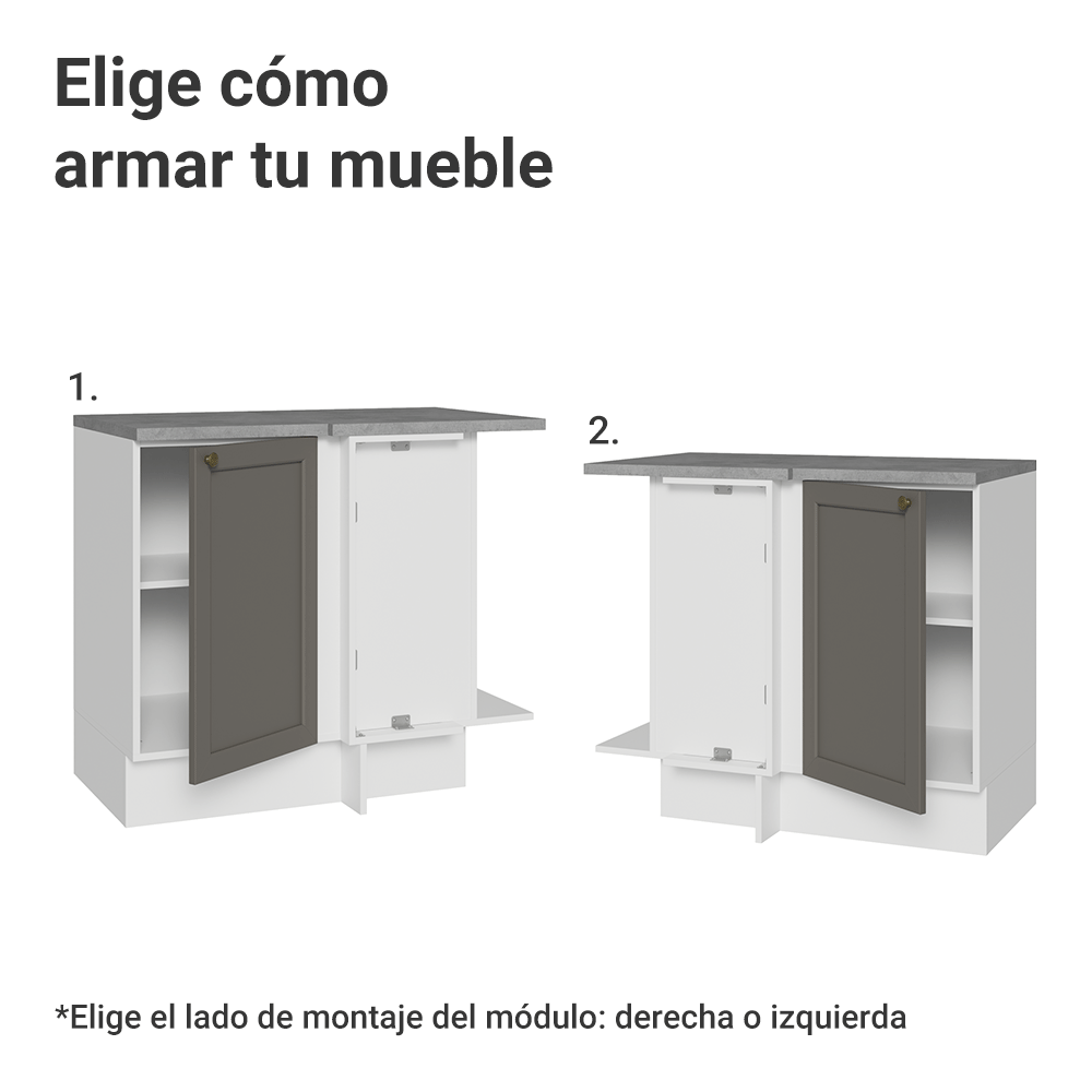 Mueble de Cocina Bajo de Esquina Vik 1 Puerta Blanco/Gris