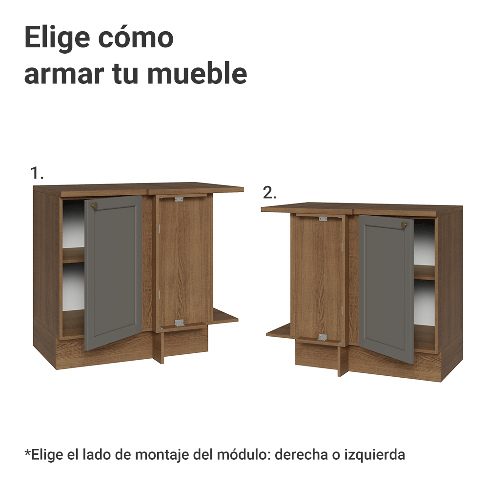 Mueble de Cocina Bajo de Esquina Vik 1 Puerta MarrónGris