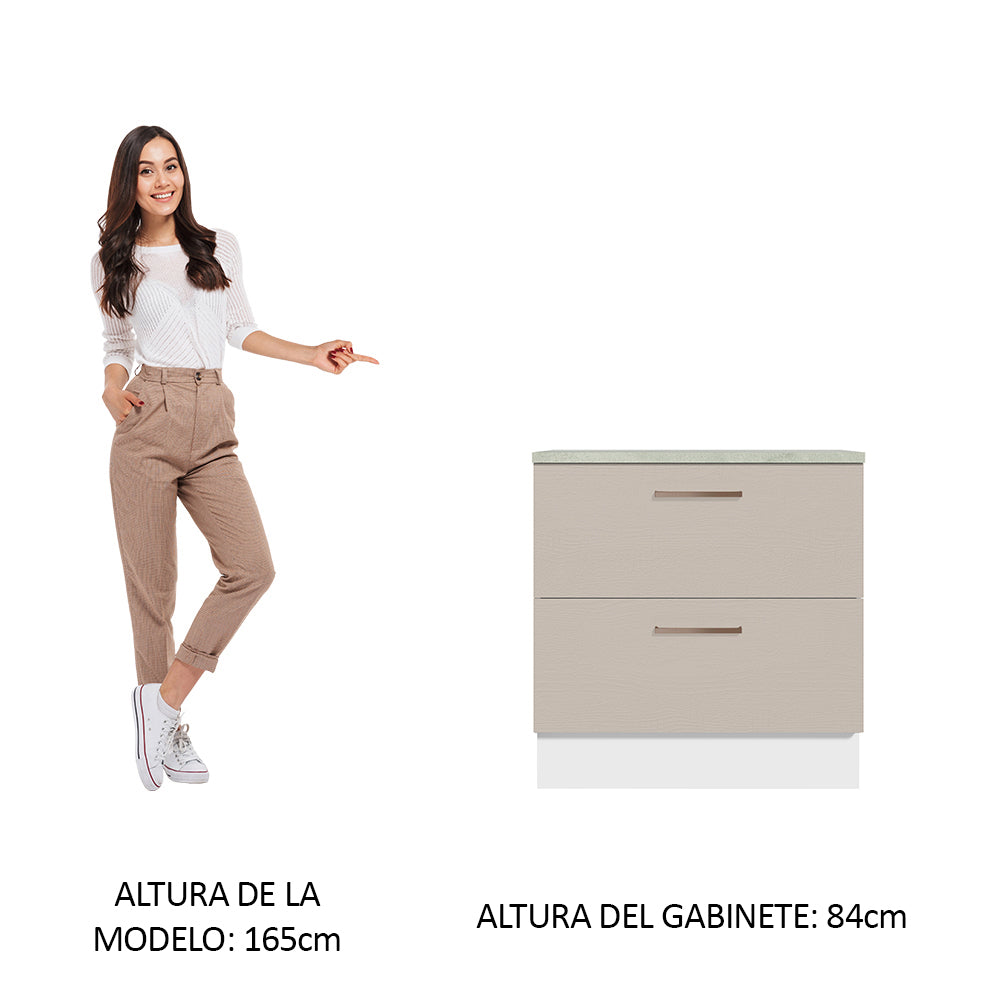 Mueble de Cocina Bajo Agata 80 cm 2 Cajones Blanco/Crema