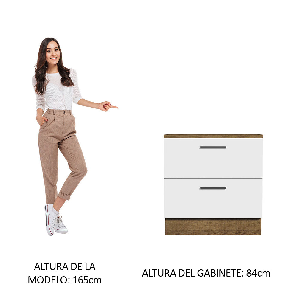 Mueble de Cocina Bajo Agata 80 cm 2 Cajones Marrón/Blanco