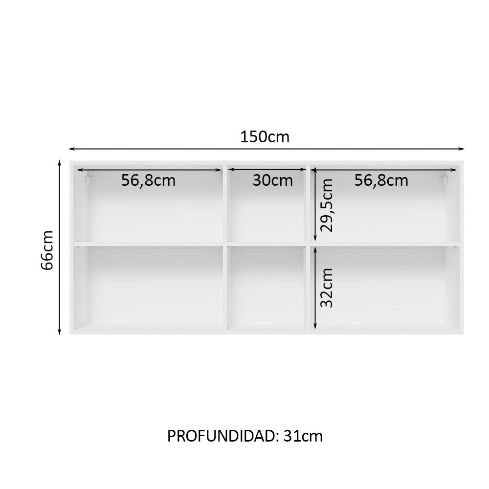 Mueble de Cocina Superior Glamy 1.50 m 2 Puertas 2 Nichos Centrales