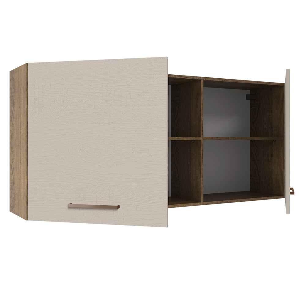 Mueble de Cocina Superior Agata 1.50 m 2 Puertas 2 Nichos Centrales Marrón/Crema