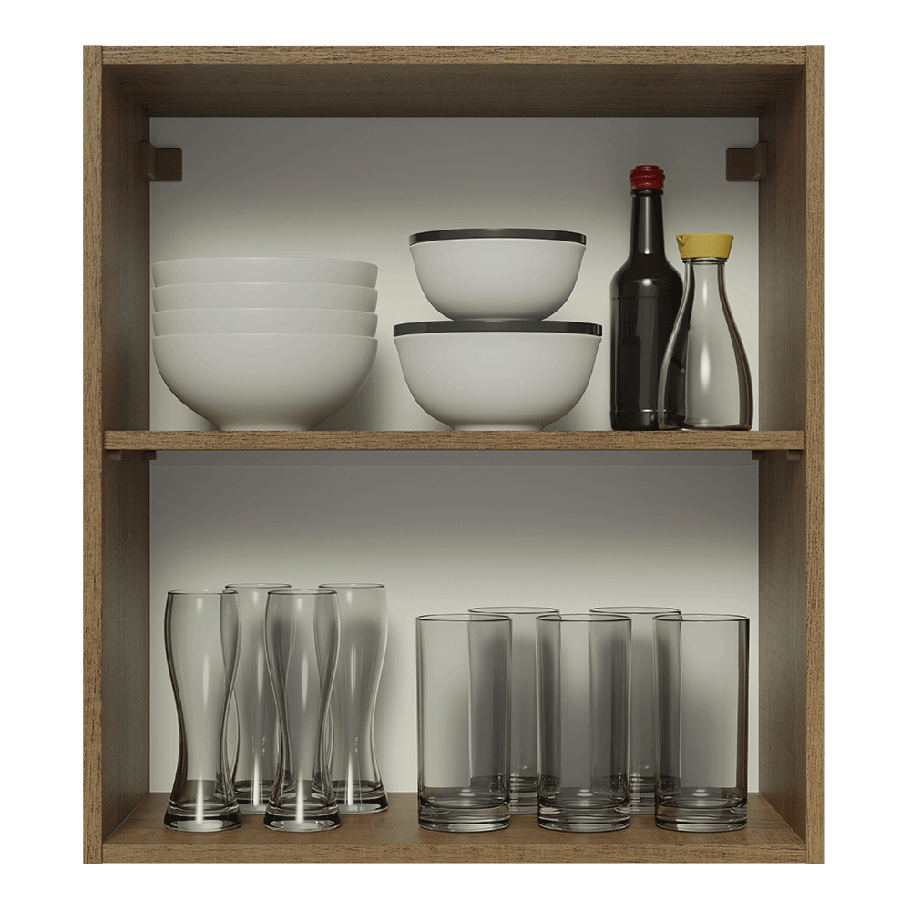 Mueble de Cocina Superior Lux 60 cm 1 Puerta con Vidrio Superpuesto Marrón/Gris