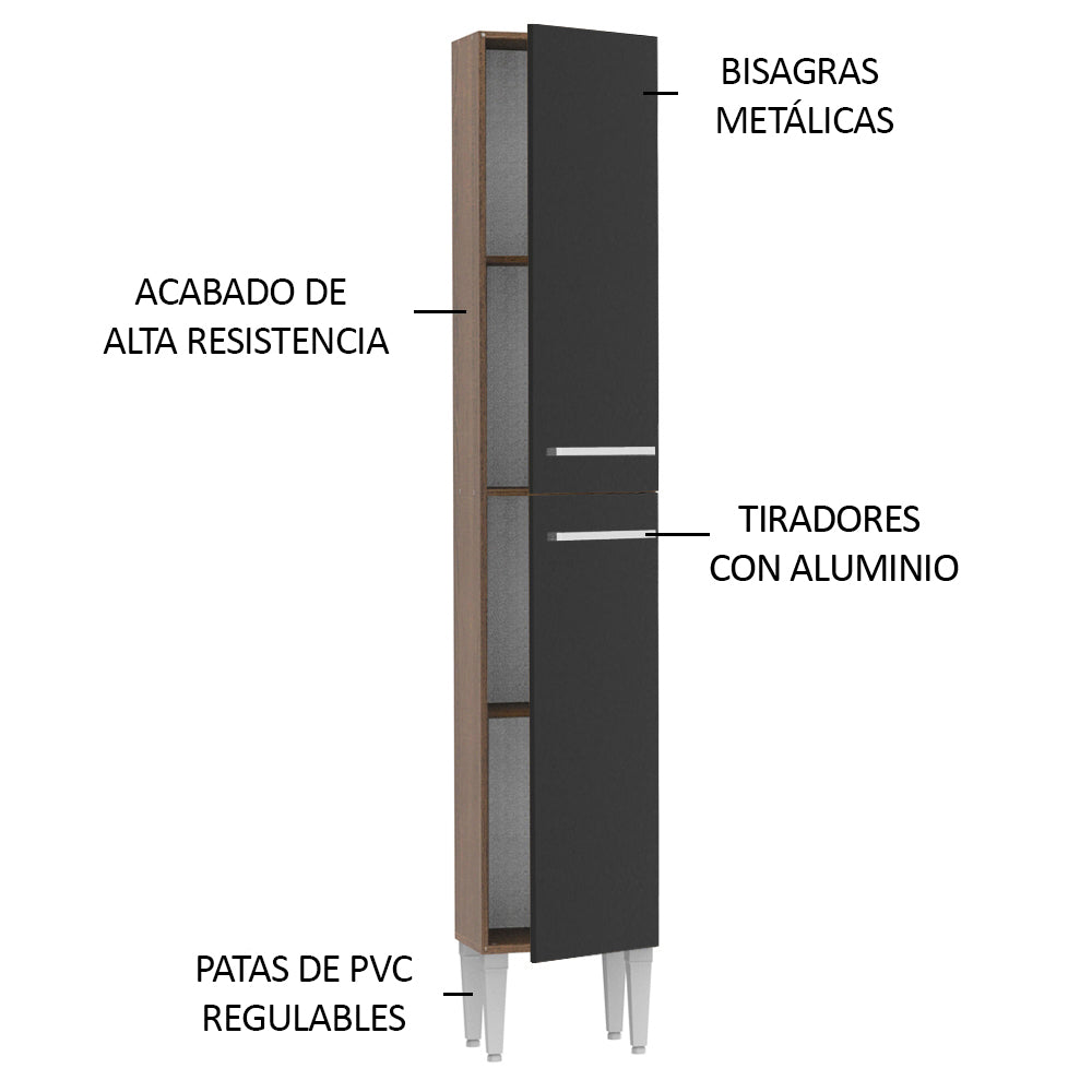 Mueble de Cocina Armario Vertical Emilly 2 Puertas Marrón/Negro