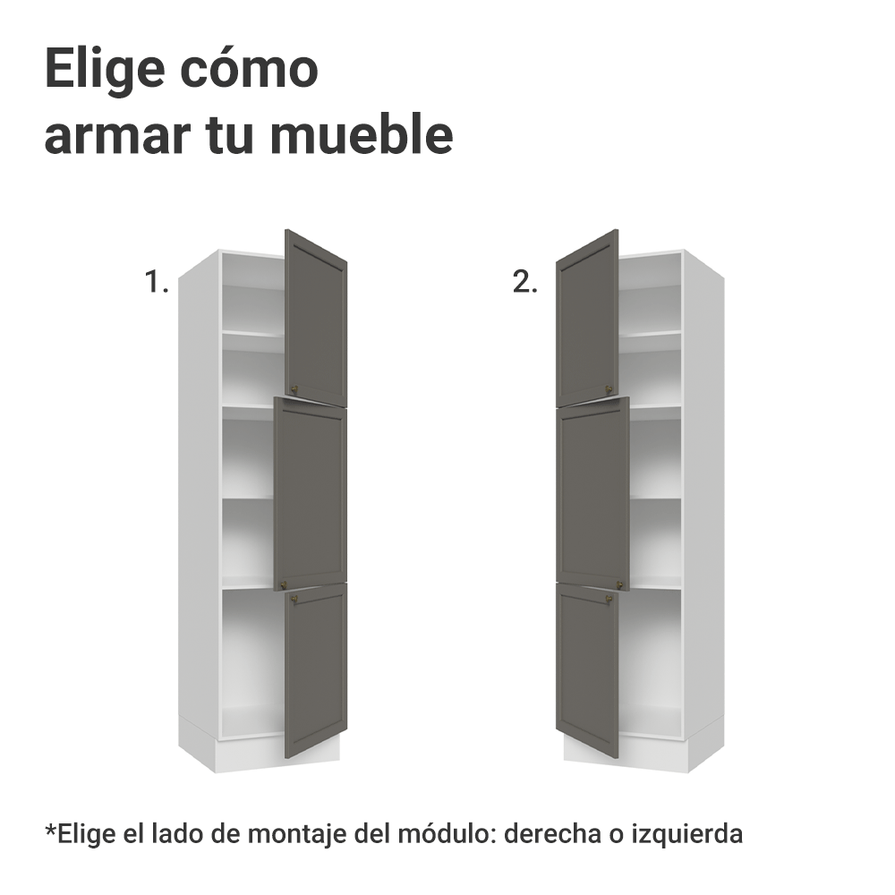 Mueble de Cocina Armario Vertical Vik 60 cm con 3 Puertas Blanco/Gris