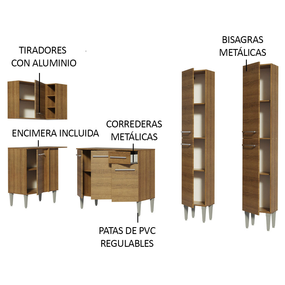 Cocina Integral de Esquina Emilly Music 2.90 m Marrón