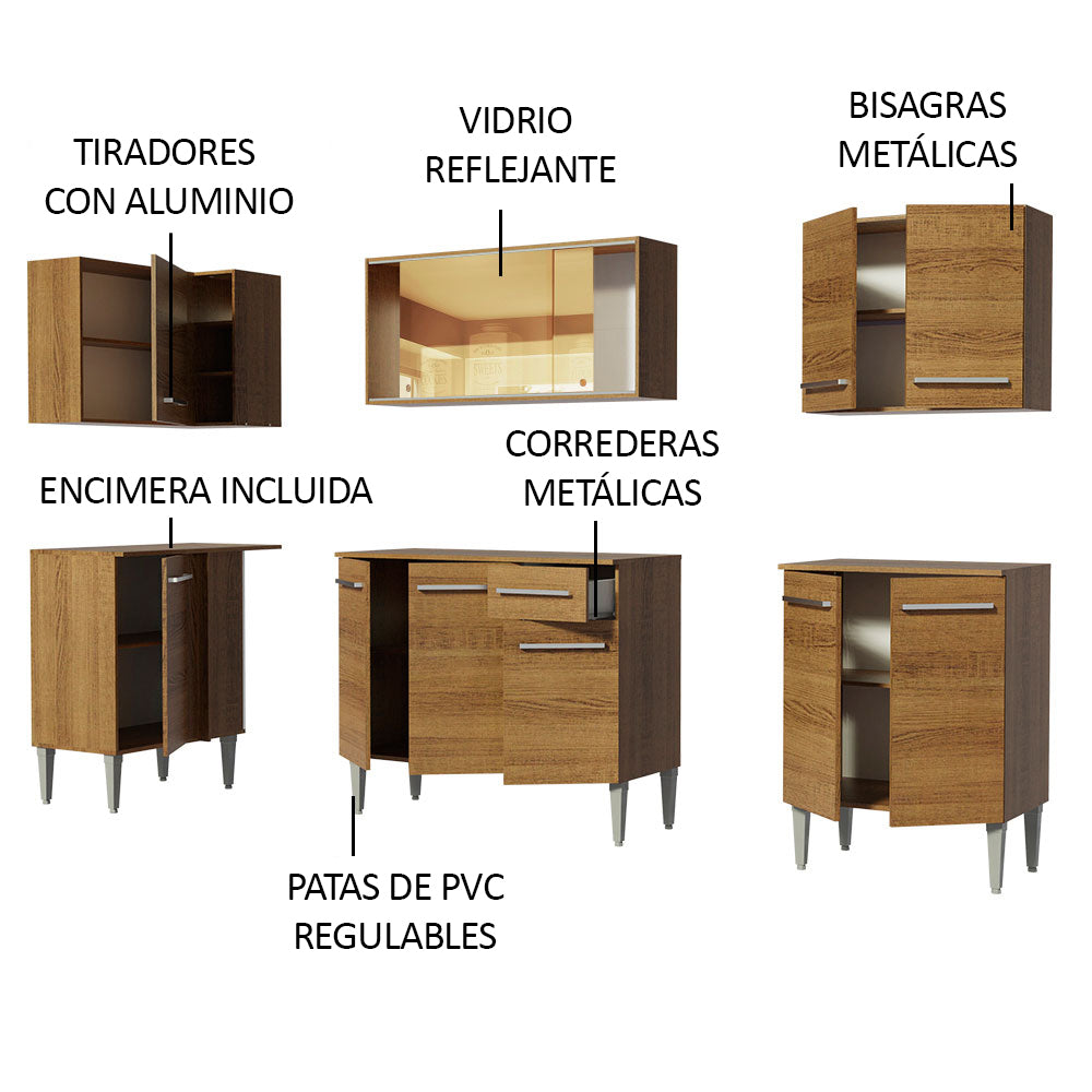 Cocina Integral de Esquina Emilly Play 2.90 m Marrón