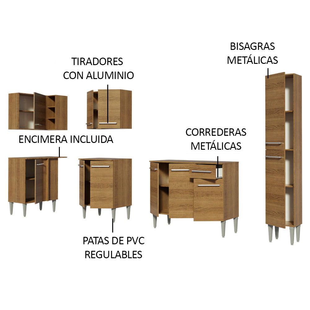 Cocina Integral de Esquina Emilly Water 3.25 m Marrón