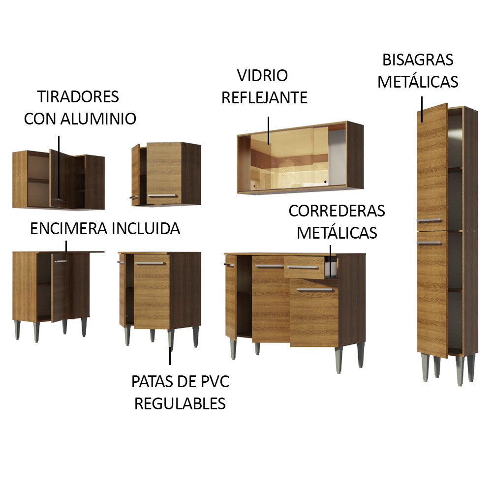 Cocina Integral de Esquina Emilly Wave 3.25 m Marrón