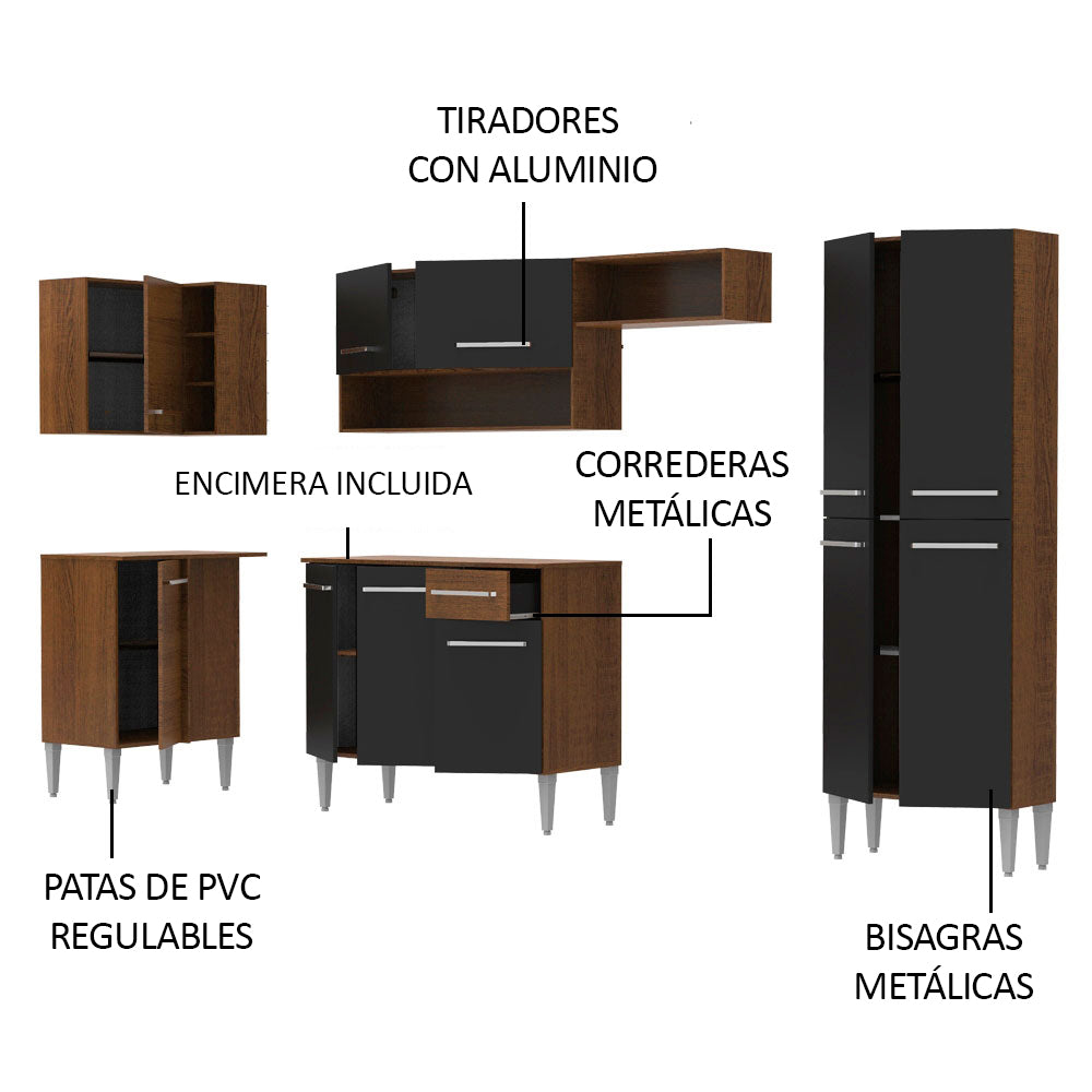 Cocina Integral de Esquina Emilly Sun 3.50 m Marrón/Negro