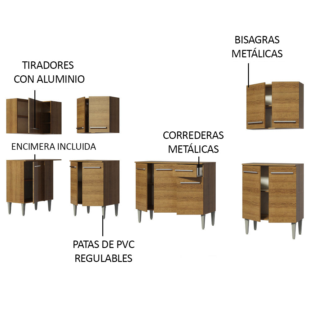 Cocina Integral de Esquina Emilly Rock 3.60 m Marrón