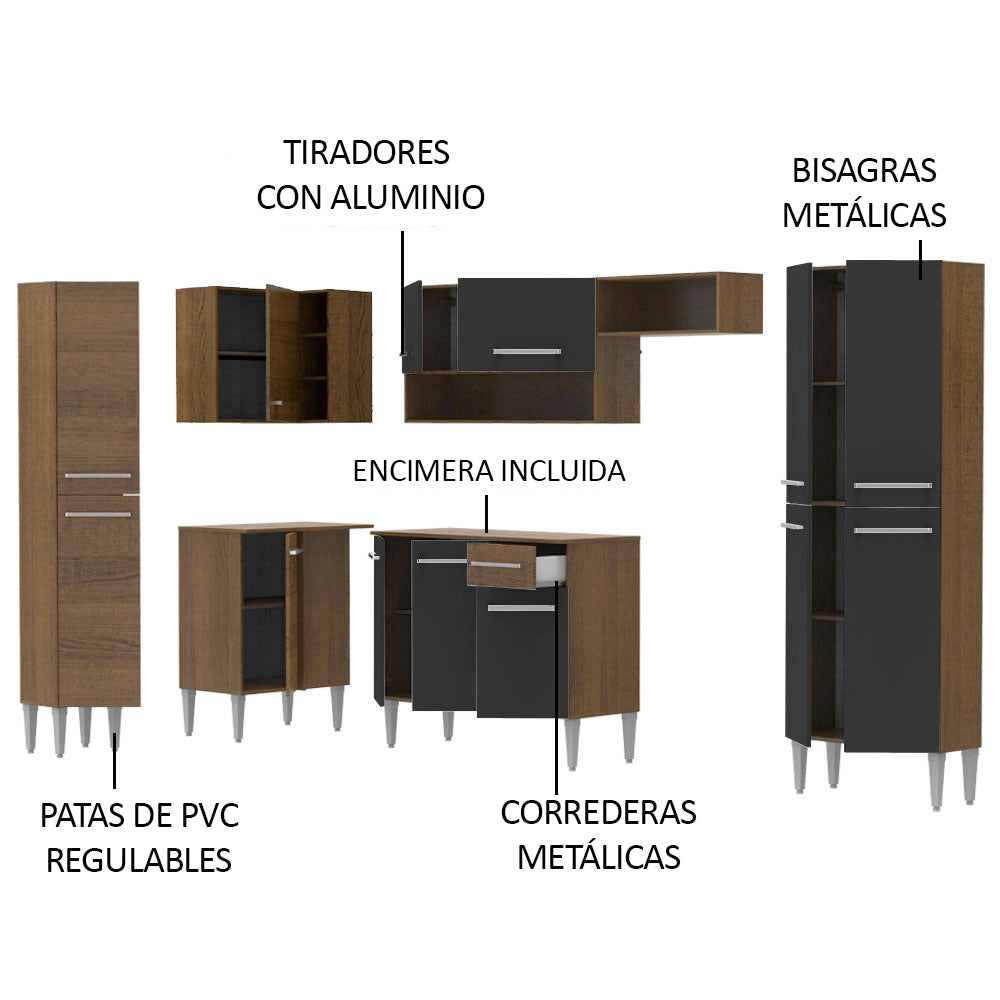 Cocina Integral de Esquina Emilly Love 3.85 m Marrón/Negro