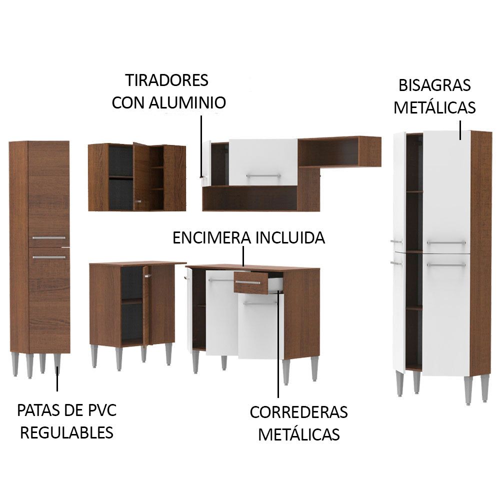 Cocina Integral de Esquina Emilly Love 3.85 m Marrón/Blanco