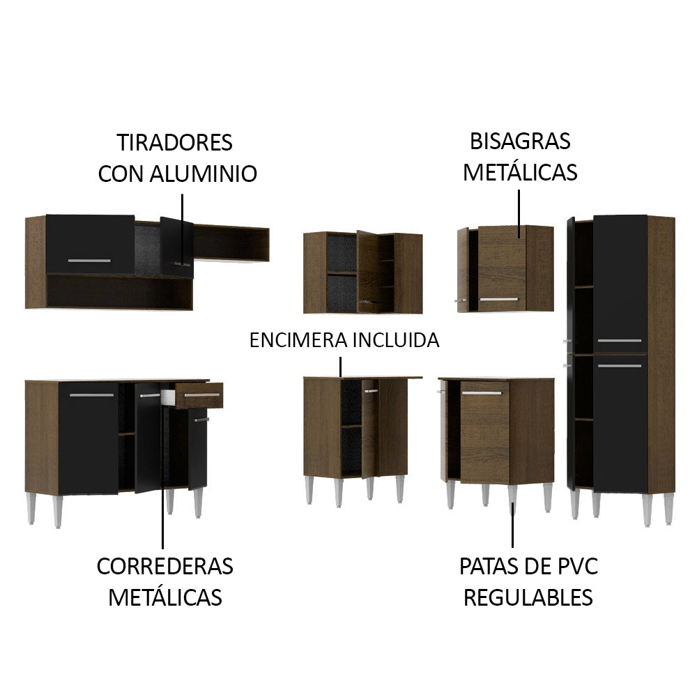 Cocina Integral de Esquina Emilly Ice 4.20 m Marrón/Negro