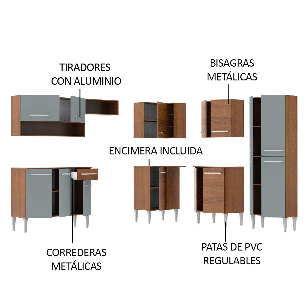 Cocina Integral de Esquina Emilly Ice 4.20 m Marrón/Gris