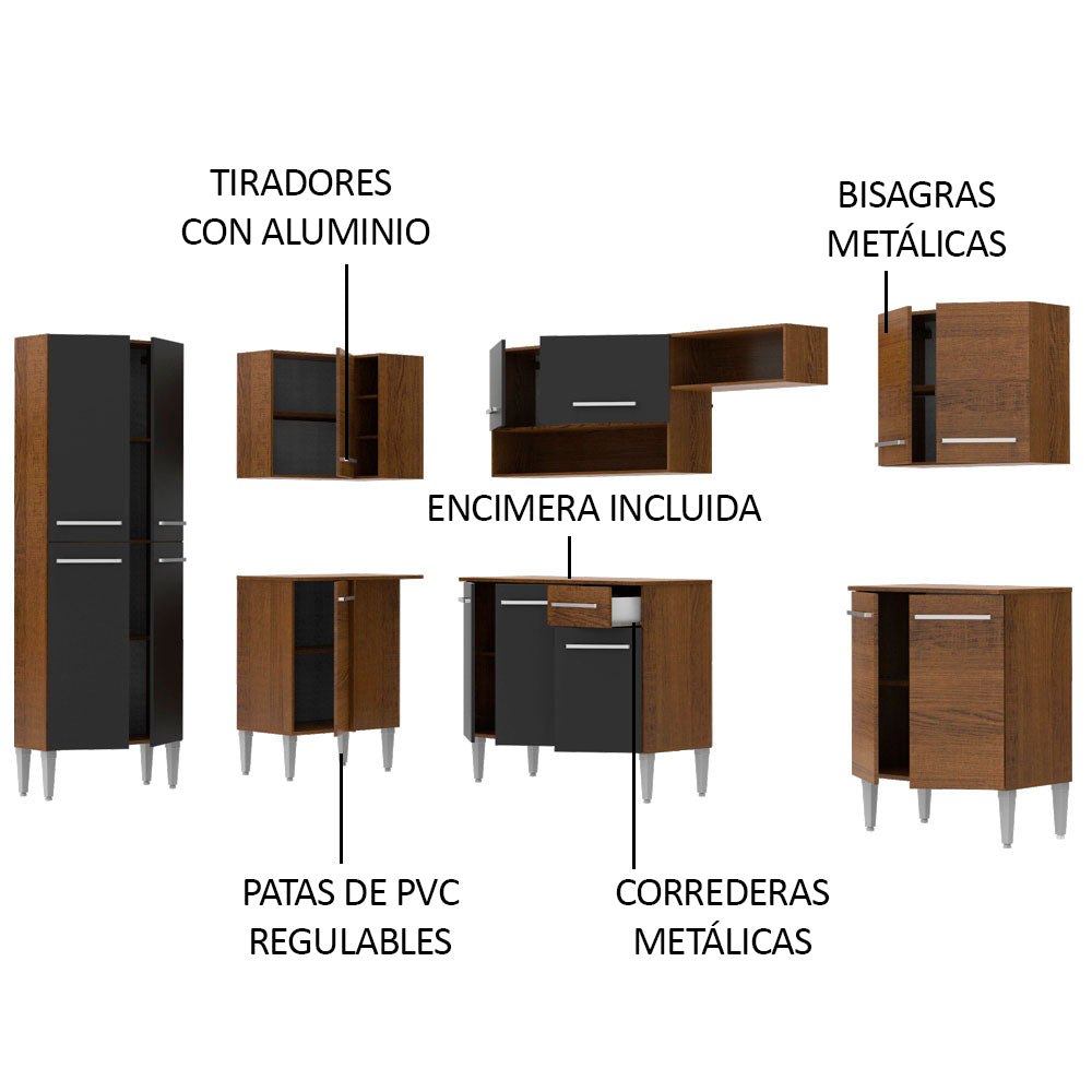Cocina Integral de Esquina Emilly Moon 4.80 m Marrón/Negro