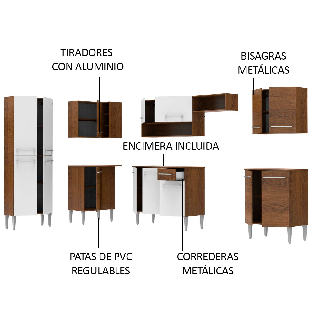 Cocina Integral de Esquina Emilly Moon 4.80 m Marrón/Blanco