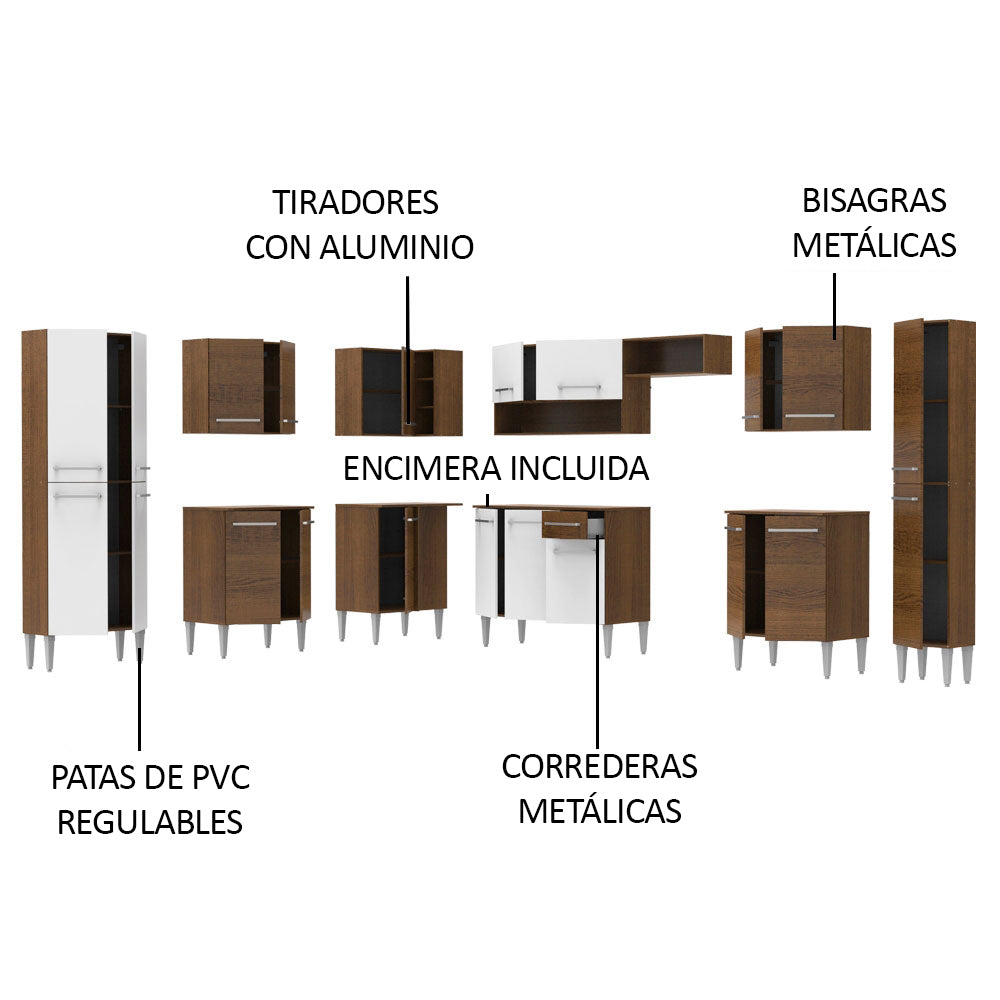 Cocina Integral de Esquina Emilly Big 5.15 Metros Marrón/Blanco