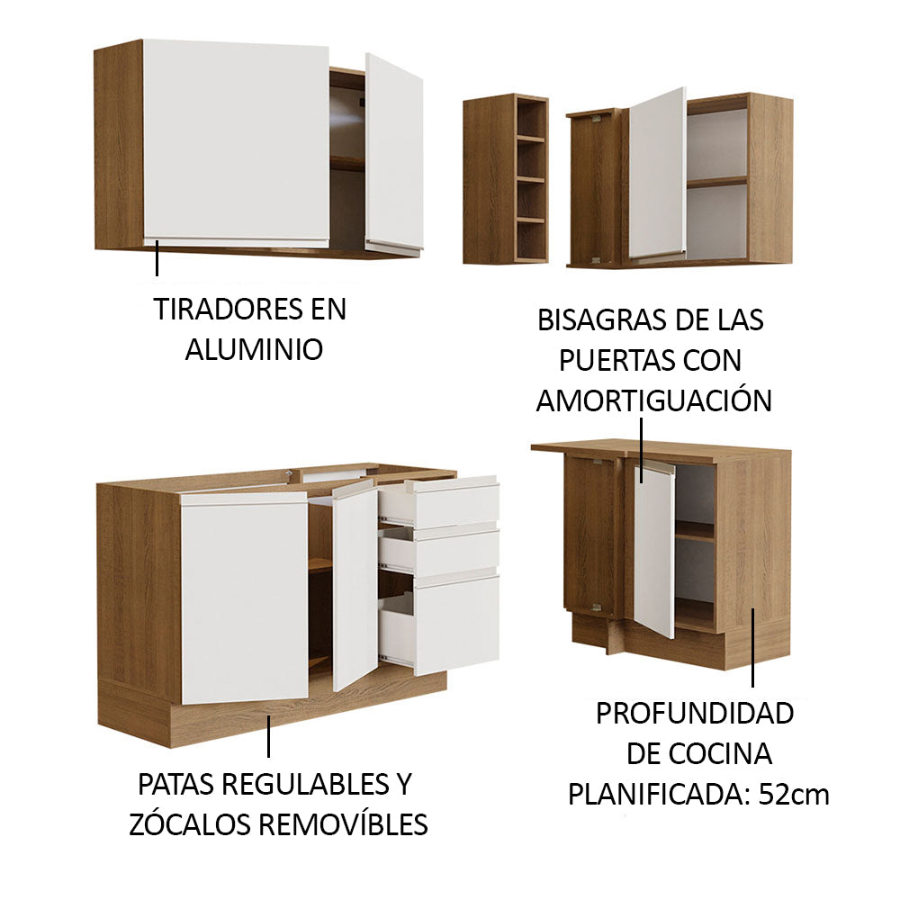 Cocina Integral de Esquina Glamy 2.70 m Marrón/Blanco 01