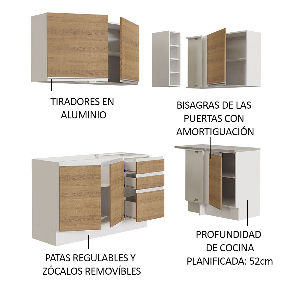 Cocina Integral de Esquina Glamy 2.70 m Blanco/Marrón 01